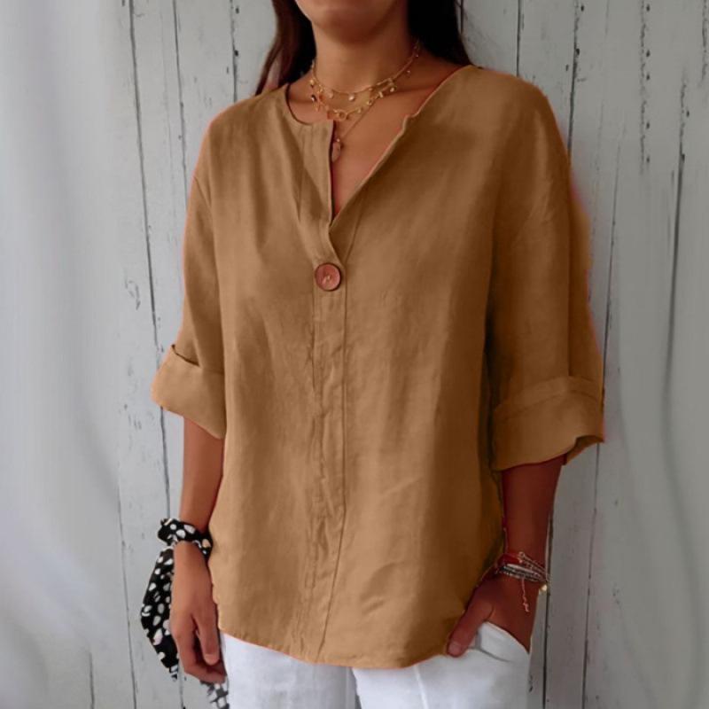Sommer Plus-Size Damen T-Shirt mit Kragen und Knopf Lässiges Oberteil