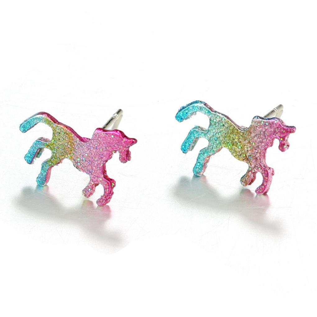 1 пара блестящих сережек-лошадок для женщин, животных, сережек-гвоздиков, цветные украшения для девочек
