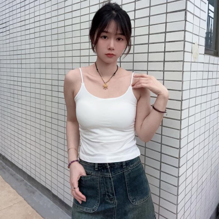 Weißes Pure Lust Süßes und Würziges Design Plissiertes Camisole für Damen mit Brustpolstern für Innen- und Außenbekleidung, Schlankes und Schönes Rückenoberteil, Trendy