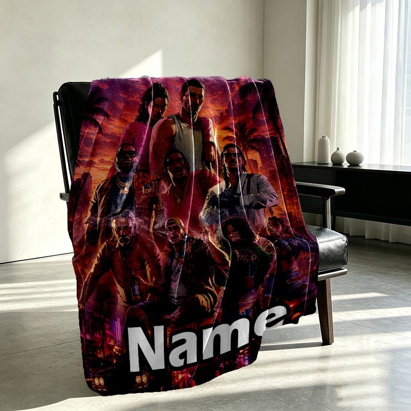 Custom Name Personalized Grand Theft Auto VI Print Blanket, Home Decor, Bedroom, Sofa, Camping, Couch, Gifts for Birthday Christmas