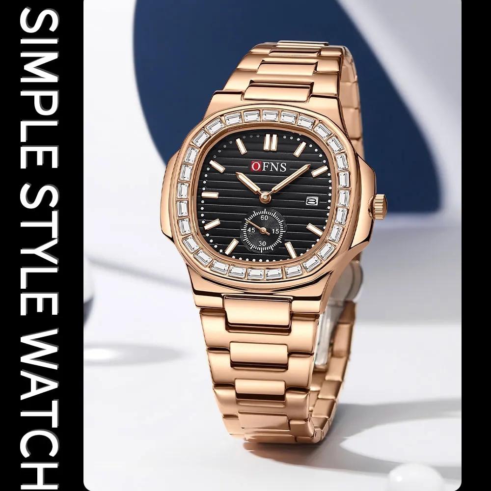 Women's Quartz Luxury Watch Fashion Square Waterproof Calendar Stainless Steel Strap Watch