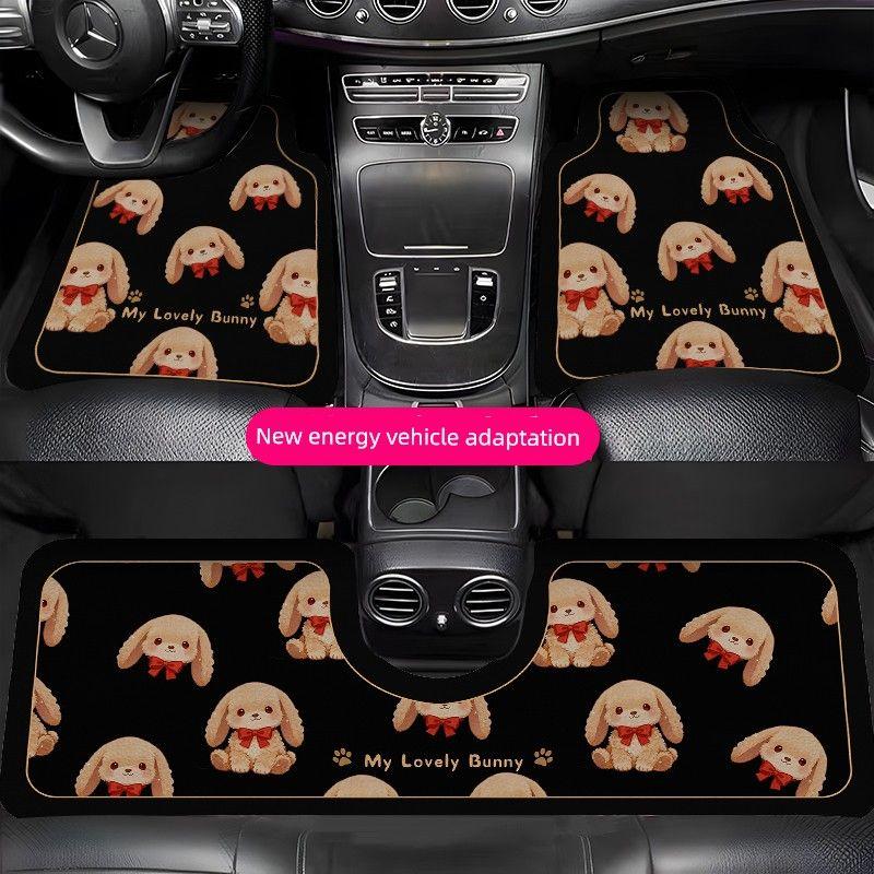Car Floor Mats Cartoon Curly-Haired Puppy Cute Car Interior Decoration Floor Mats Leather Water-Absorbent Non-Slip Single-Piece Carpet Floor Mat