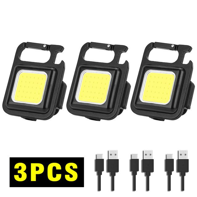 LED Portable Keychain Flashlight Outdoor Camping COB Work Light Emergency Lighting With Window Hammer Bottle Opener Lamp