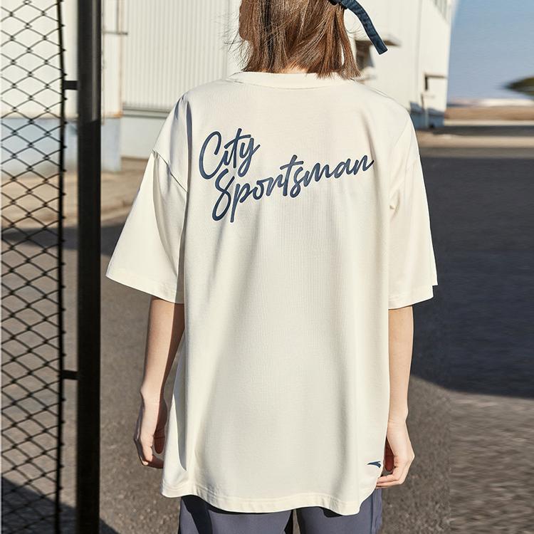 Anta Loose Short Sleeve T-Shirt With Letter Print Women Tops Vanilla-White 972321102-1