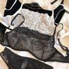 Sexy Lace Flower Embroidery Lingerie Set for Women French Ultra-thin Mesh Transparent Bra Detachable Decoration Chain Underwear