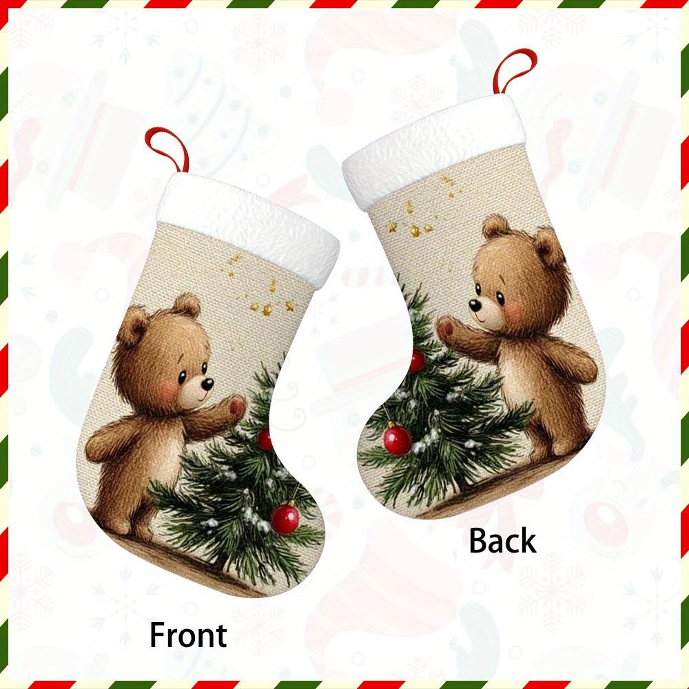 Christmas decoration fireplace hanging stocking1pc 1pcs Christmas Bear Stocking Suitable for Fireplace Decor -