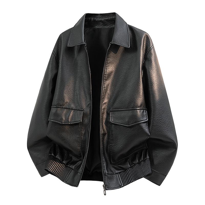 New PU leather jacket for men, American vintage workwear style, tough relaxed style, old money street style, minimalist