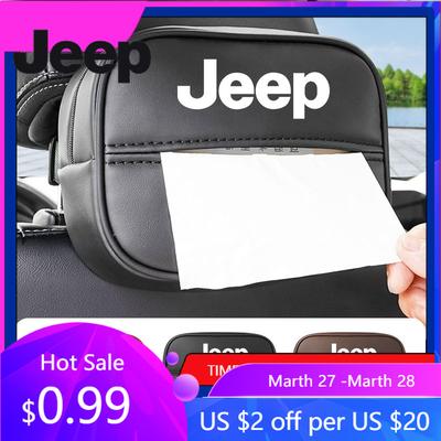 For Jeep PU Leather Car Tissue Box Armrest Paper Towel Storage Bag For Jeep Grand Cherokee Wrangler JK Gladiator Compass Rene