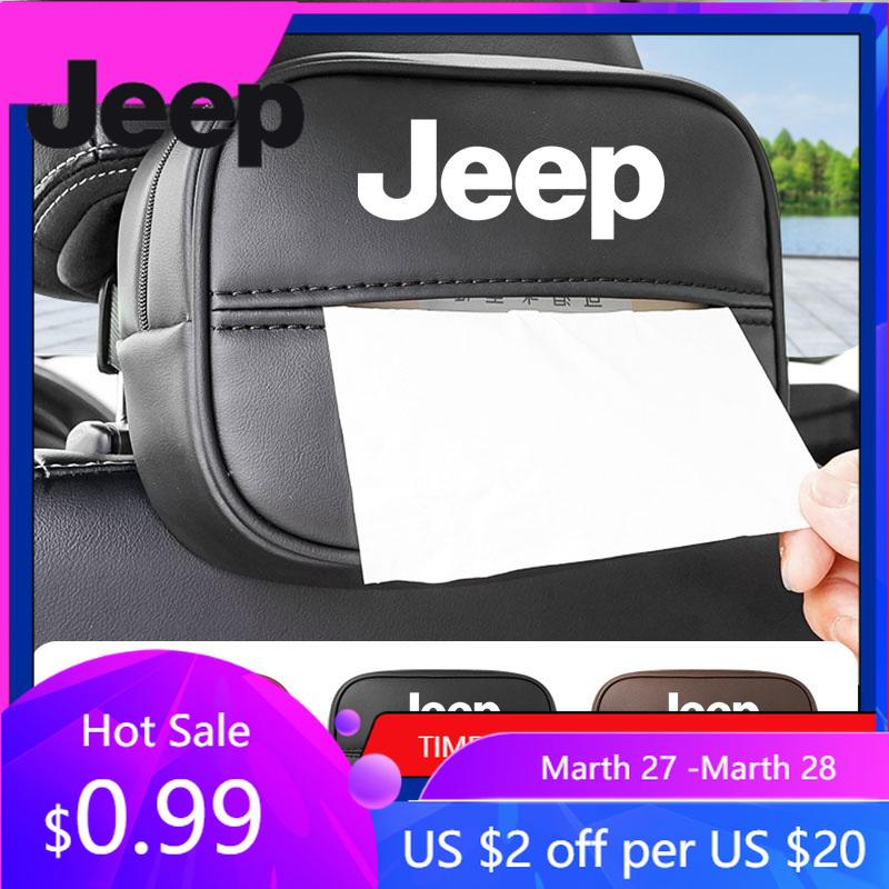 For Jeep PU Leather Car Tissue Box Armrest Paper Towel Storage Bag For Jeep Grand Cherokee Wrangler JK Gladiator Compass Rene