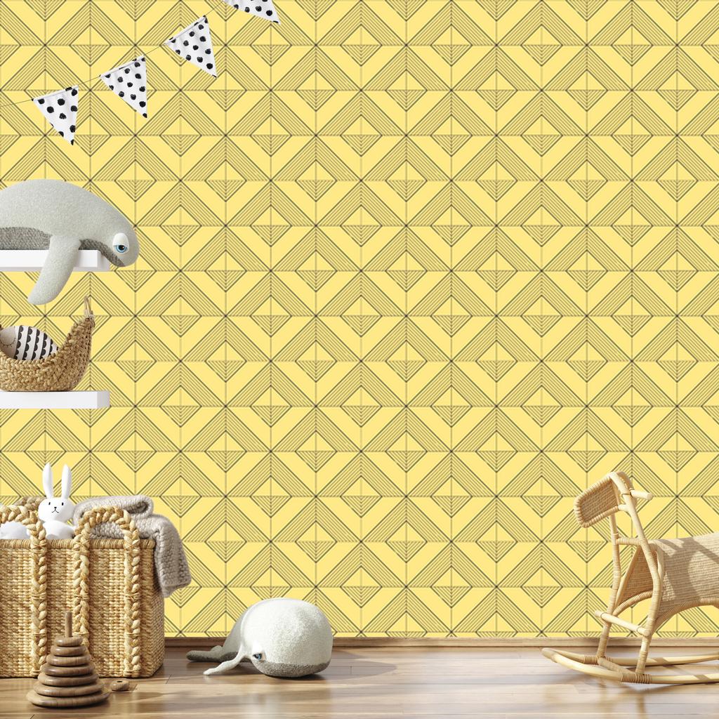 Geometric rhombus wallpaper yellow and cream, cream background 50x1000