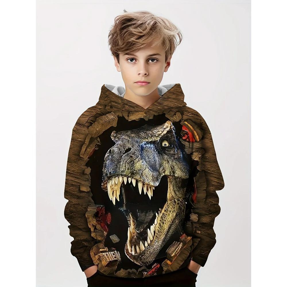 Children's Animal Dinosaur Series 3D Digital Printed Boy Hip Hop Personality Hooded Sweatshirt