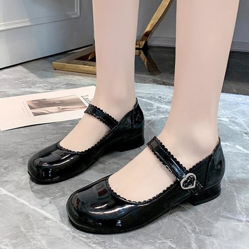 Fashion Shiny Women's Leather Shoes Thick Heel Comfortable Casual Shoes Princess Shoes Uniform Shoes