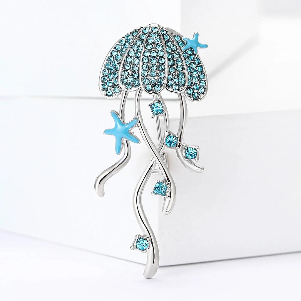 Rhinestone Jellyfish Brooch for Women Unisex Enamel Starfish Sea Life Pins Event Party Backpack Decoration Clothes Accessories
