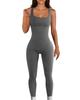 Women's Ribbed Square Neck Yoga Jumpsuit with Hip Lifting Slim Fit, Long/Short Sleeve