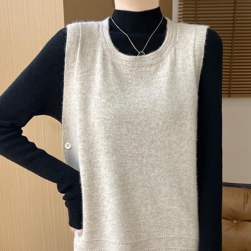 

Square Neck Cashmere Sweater Vest: Versatile, Loose-Fit Knitted Pullover for Spring and Autumn Fashion Large