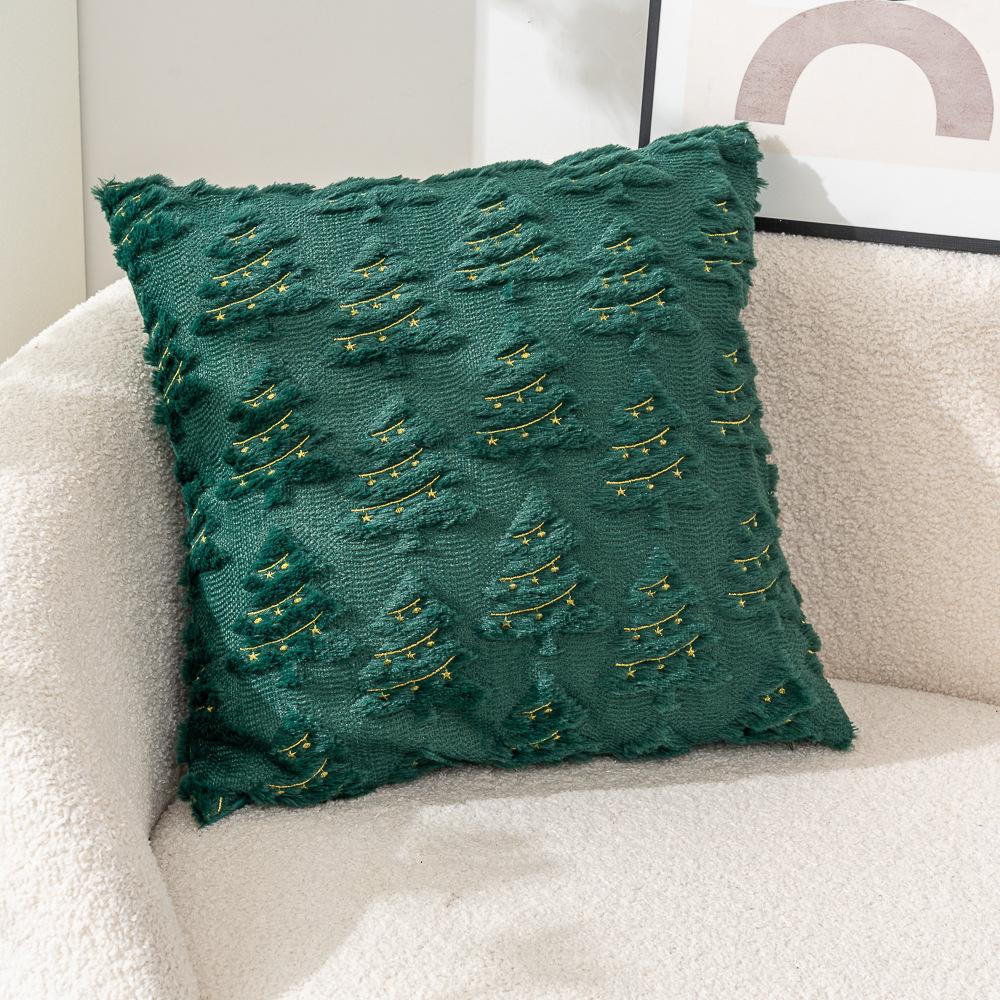 Christmas Pillow Cover Plush Christmas Tree Decoration Sofa Cushion Cover Star Embroidered Pillow Case Holiday Accent Home Decor