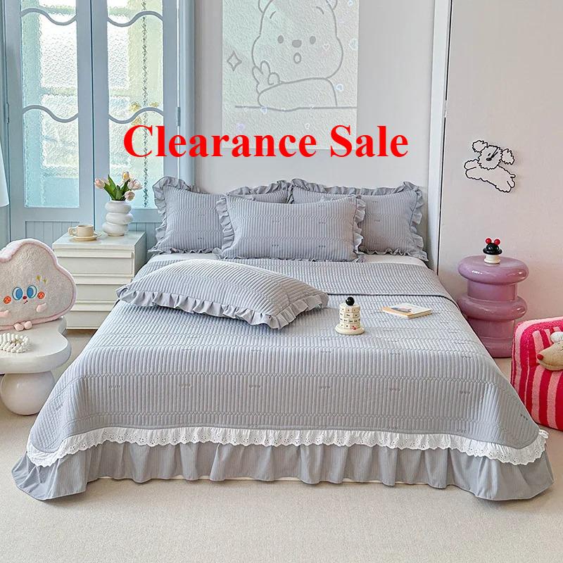 2025 New Kapok Twill Bed Cover Three Piece Set Kapok Love Solid Color Lace Bed Cover with a Pair of Pillowcases