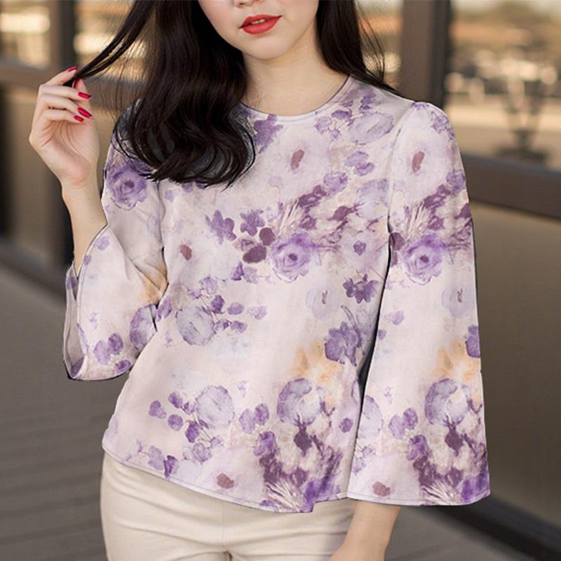 

ZANZEA Женская повседневная блузка свободного кроя с цветочным принтом и рукавом 3/4 5XL фиолетовый
