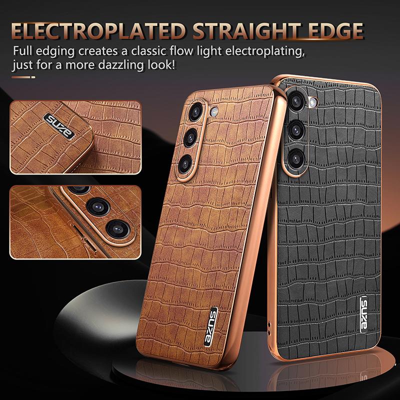 For Samsung Galaxy S23 Case Crocodile Texture PU+TPU Electroplating Phone Cover