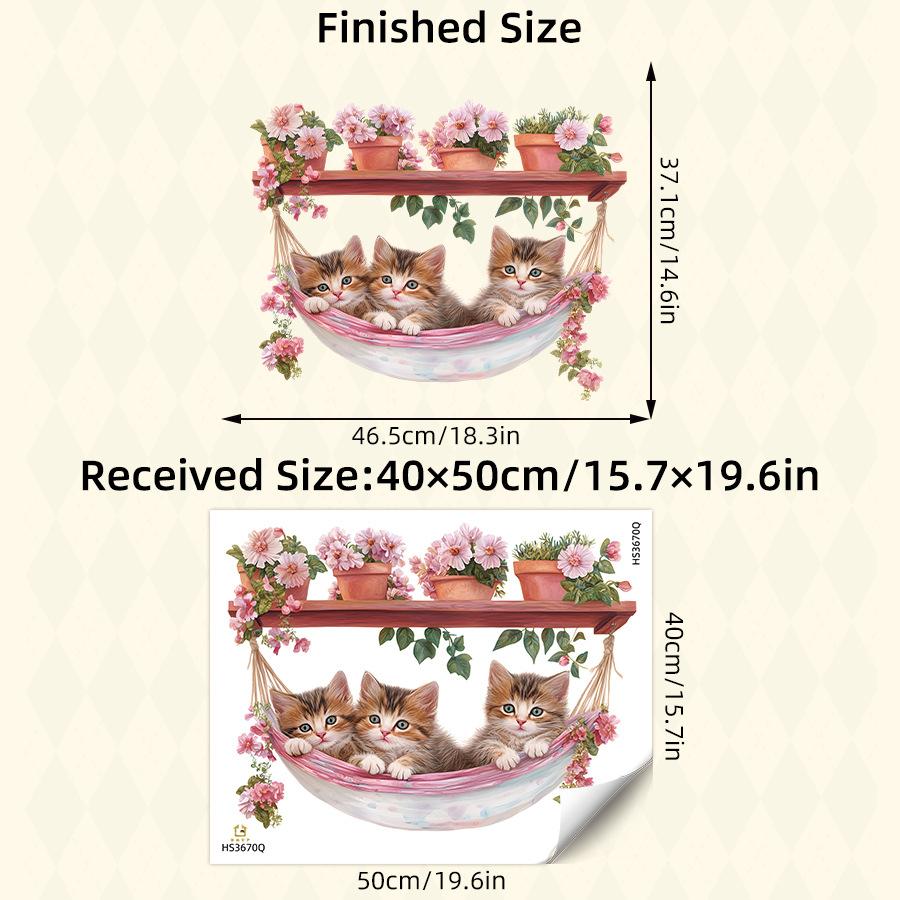 Artistic Potted Plant Kitten in Hammock Wall Stickers, Self-Adhesive Decor for Study Room Bedroom Kids Room Decoration