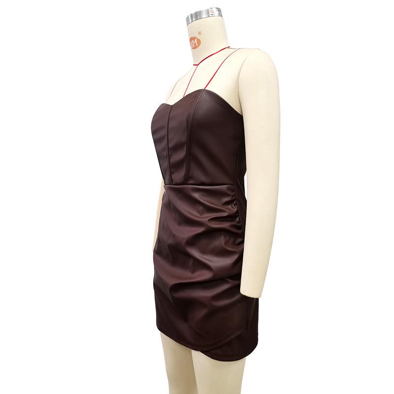 2024 Autumn/Winter European & American Style Women's Tube Top PU Dress - Sexy, Fashionable Nightclub Outfit