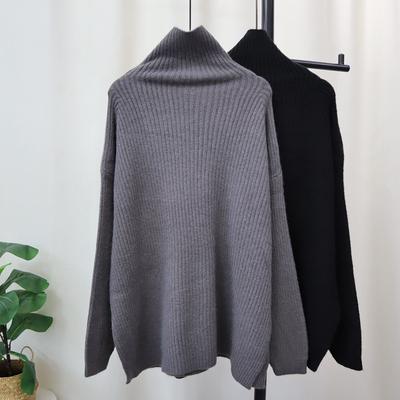 High Neck Medium and Long Knitted Sweater Top Autumn and Winter New Loose Large Size Solid Color Sweater Pullover Women