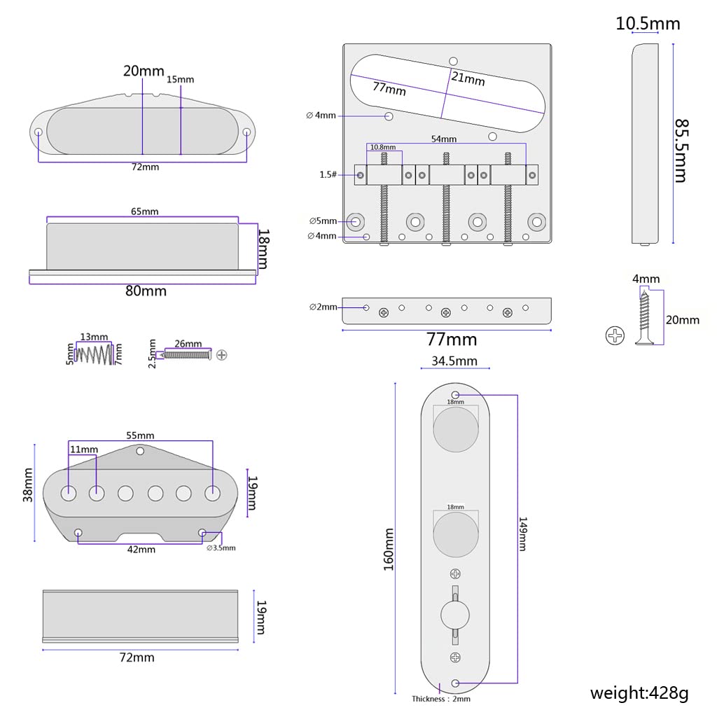 Guitar Telecaster Saddle Bridge Switch Control Guitar Neck Pickup Set Saddle Bridge Plate Loaded Alnico V Pickups Telecaster Electric Guitar