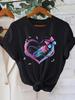 Womens Stylish Graphic Print TShirt Sleeve Crew Neck Vibrant Heart Butterfly Design Fabric Summer Spring Top Aesthetic Clothes