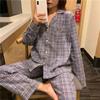 Pajamas Women's Autumn Winter Long Sleeve Long Pants Plaid Cardigan Vintage Red Plaid Wearable Lounge Set Women's University Stu