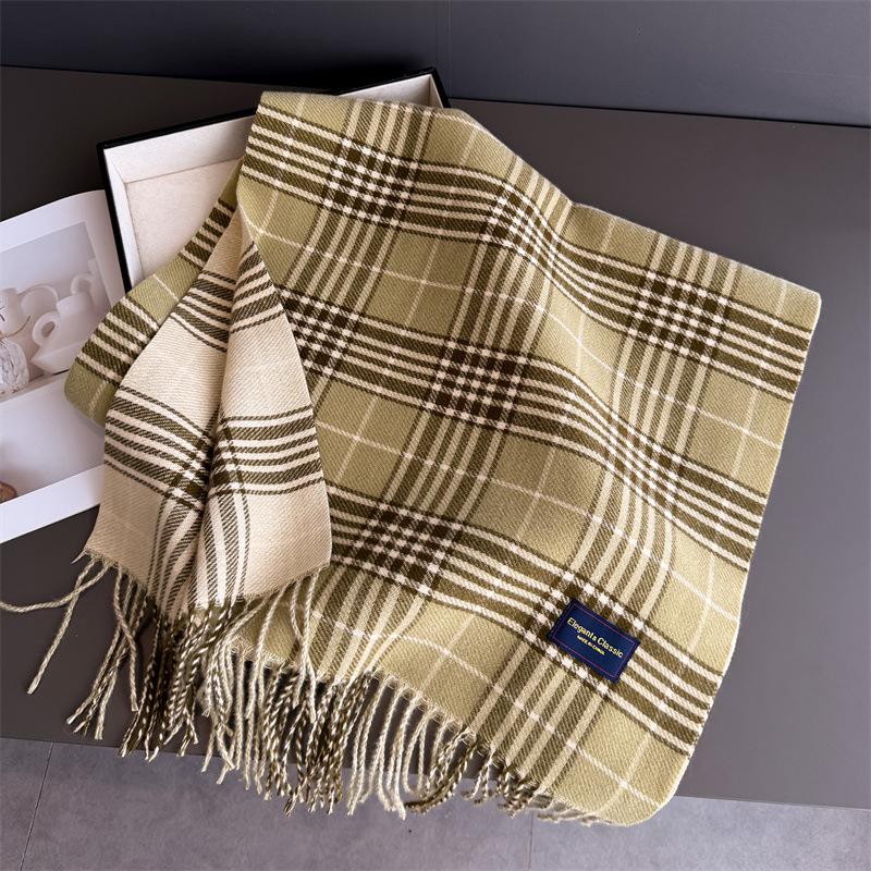 Couple Student Plaid Autumn And Winter Warm Scarf Women'S Shawl Versatile Commuter Fringed Fine Sand Imitation Cashmere Scarf