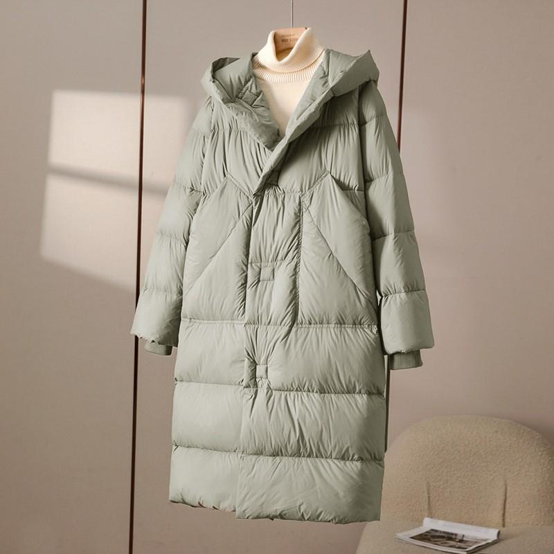 Womens Long Puffer Coat With Hood 50% Duck Down Fill Warm Thick Winter Outerwear Oversized Style