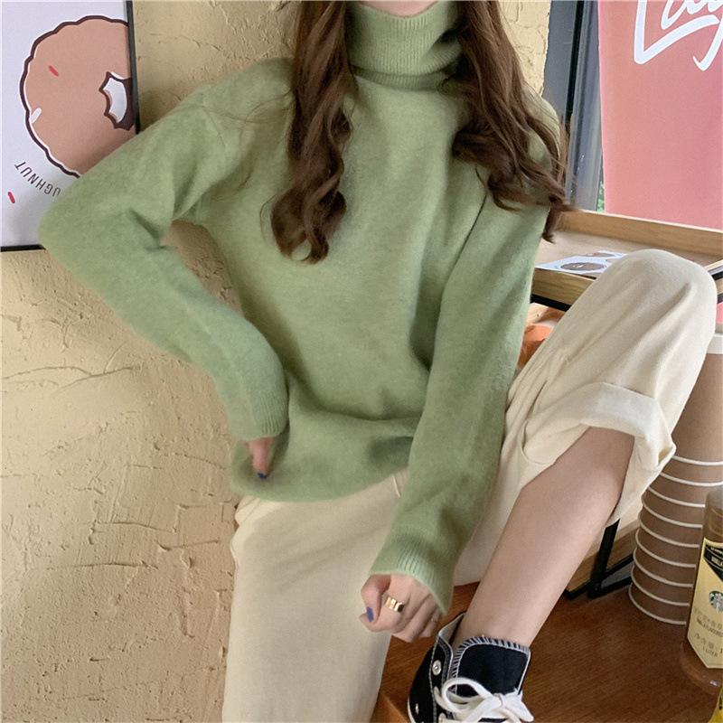 Autumn and Winter Casual Loose Wild High Neck Thickened Long-sleeved Knit Sweater Outside Sweater Women