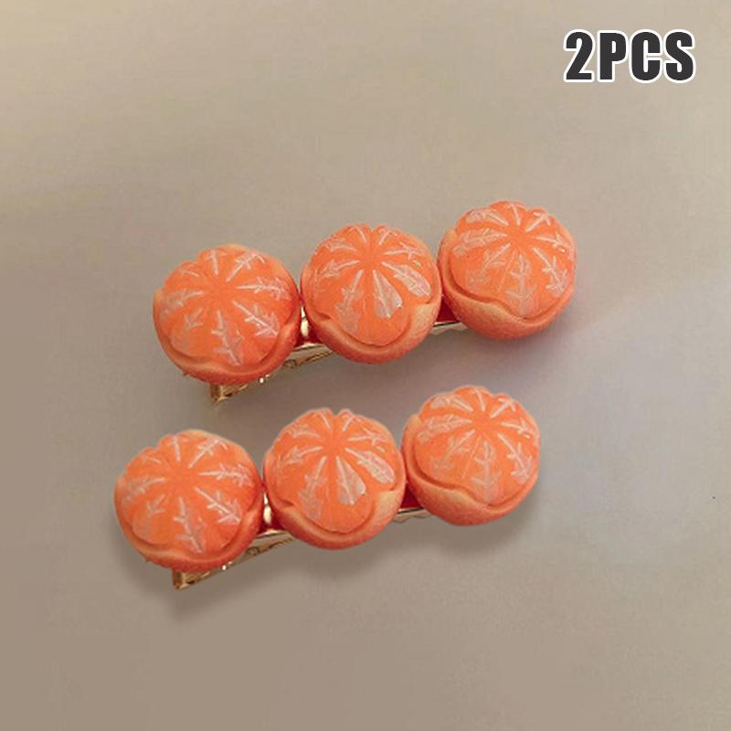 2Pcs Creative Fun Half-Peeled Orange Hairpin Cute Girl Side Clip Japanese Fruit Word Clip Duckbill Clip Net Red Hair Accessories