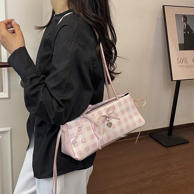 Frische karierte Crossbody-Umhängetasche mit Schleife 2026 - Vielseitig, Modisch, Beliebte kleine Tasche