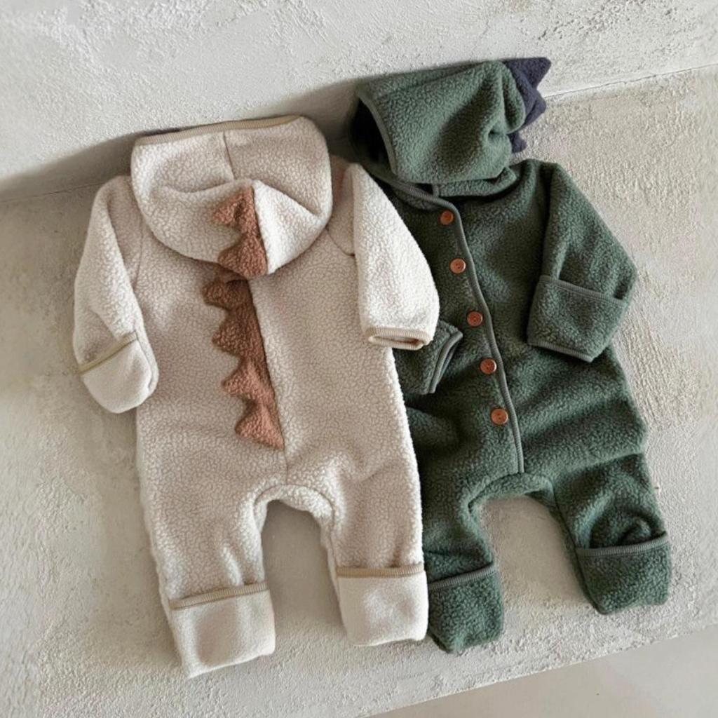 Tuta con cappuccio in pile double-face da dinosauro per neonato con polsini antivento