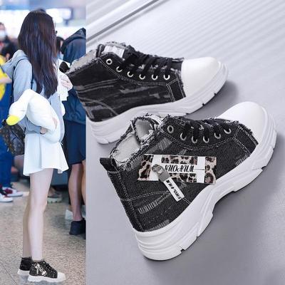 2025 Spring/Autumn Women's High-Top Canvas Shoes: Versatile Thick-Soled Casual White Sneakers Z006