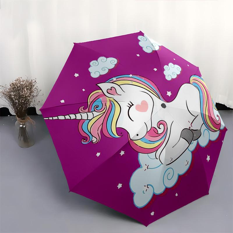 Unicorn, Rainbow- Automatic Umbrella, Four Seasons Portable Folding Umbrella, Suitable for Men and Women, Travel, Daily Compact Umbrella, Ou