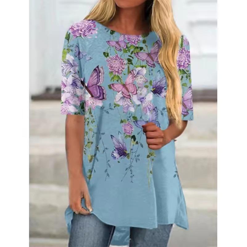 

Літня футболка з тривимірним принтом із квітковим метеликом Вуличний одяг для жінок Модні повсякденні футболки Y2K Топи Футболки для жінок Жіночий одяг великого розміру S