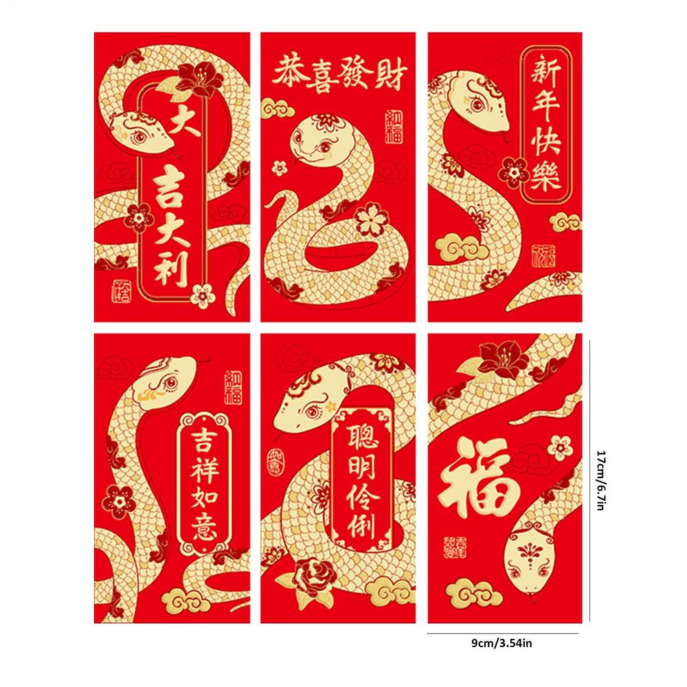 6 Stück Schlangen-Rote Umschläge 2025 Goldfolie Jahr der Schlange Roter Umschlag Große Rote Umschlag-Päckchen Hong Bao für das Frühlingsfest
