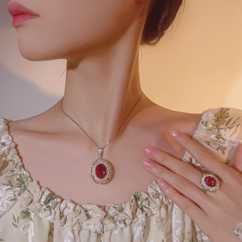 Jewelry Simulation Red Corundum Blue Spinel Jewelry Retro Brushed Set 12 * 16-10 * 12