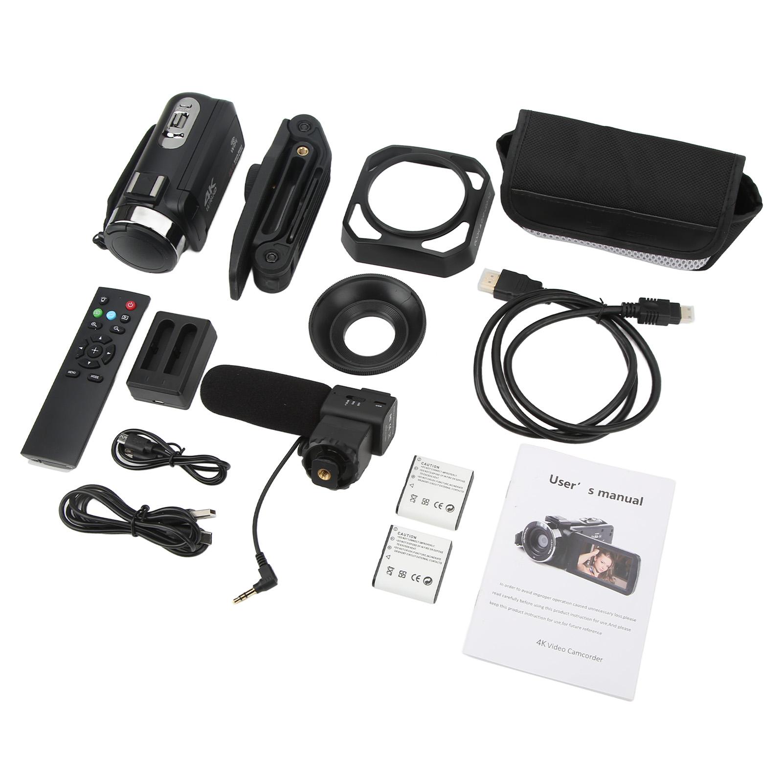 

4K HD Digital Video Camera Wifi Recording Camcorder Handheld DV with Microphone Lens Hood Camera