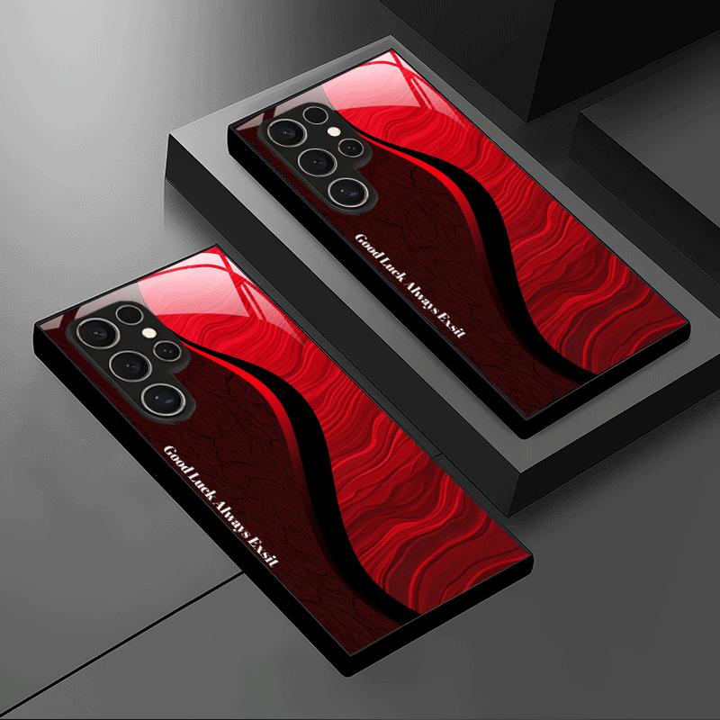Wind red and black ripple black glass phone case suitable for Samsung Galaxy S26 S25 S24 S22 S21 S20 FE/Ultra/Plus anti drop