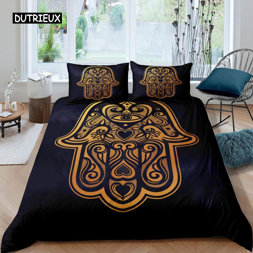 Indian Hand Hamsa Duvet Cover Polyester Galaxy Bedding Set Boho Chic Style Comforter Cover for Teen Adult Double Queen King Size