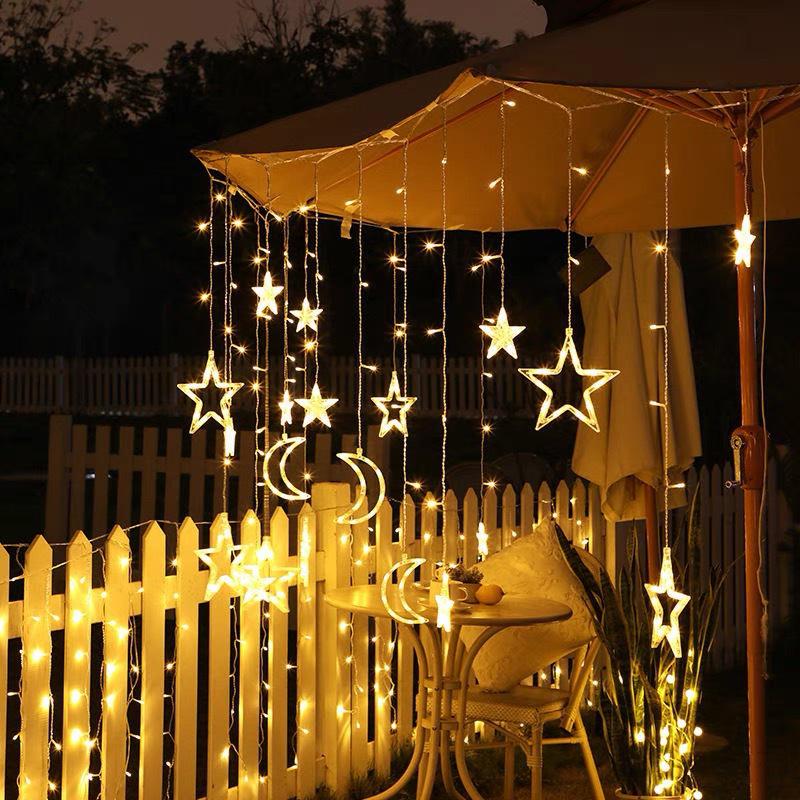 Twinkling LED Curtain Lights with Wishing Ball, Star, and Bell Accents for Christmas and Birthday Decor