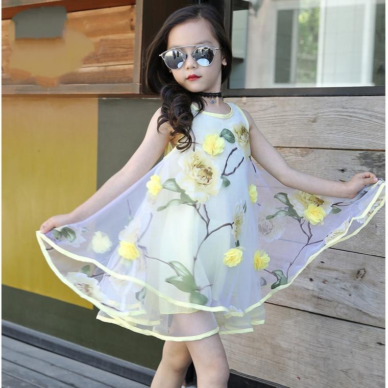 

Girl Sleeveless Floral Dress Children Kid Casual Summer Beach Sundress Princess Dresses Clothes 160 жёлтый