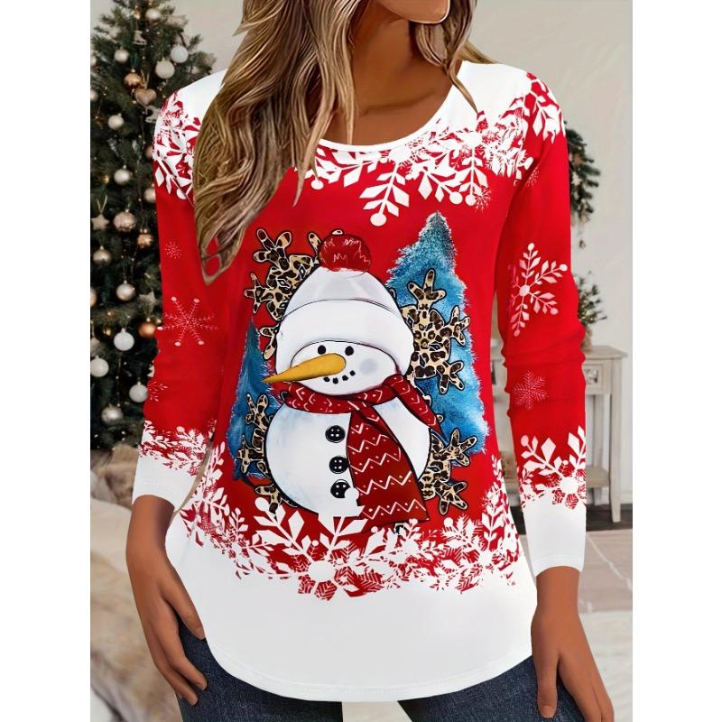 3D Printed Christmas Cute Cat Crew-Neck Long Sleeve T-Shirts Fashion Womens Clothing Casual Y2K Clothes Harajuku Female Clothing