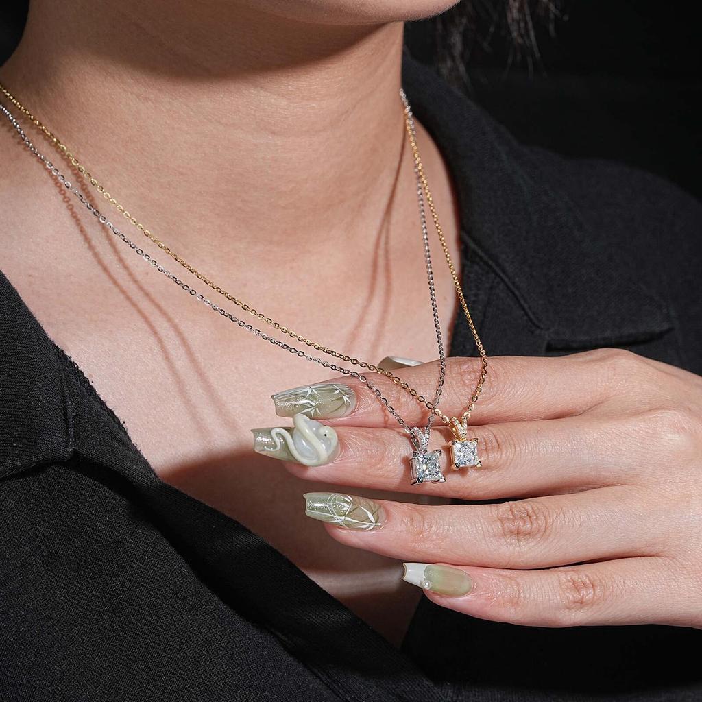 Super Sparkle Princess Cut Moissanite Square Necklace 1.2/1.5 Carat Luxury Clavicle Chain