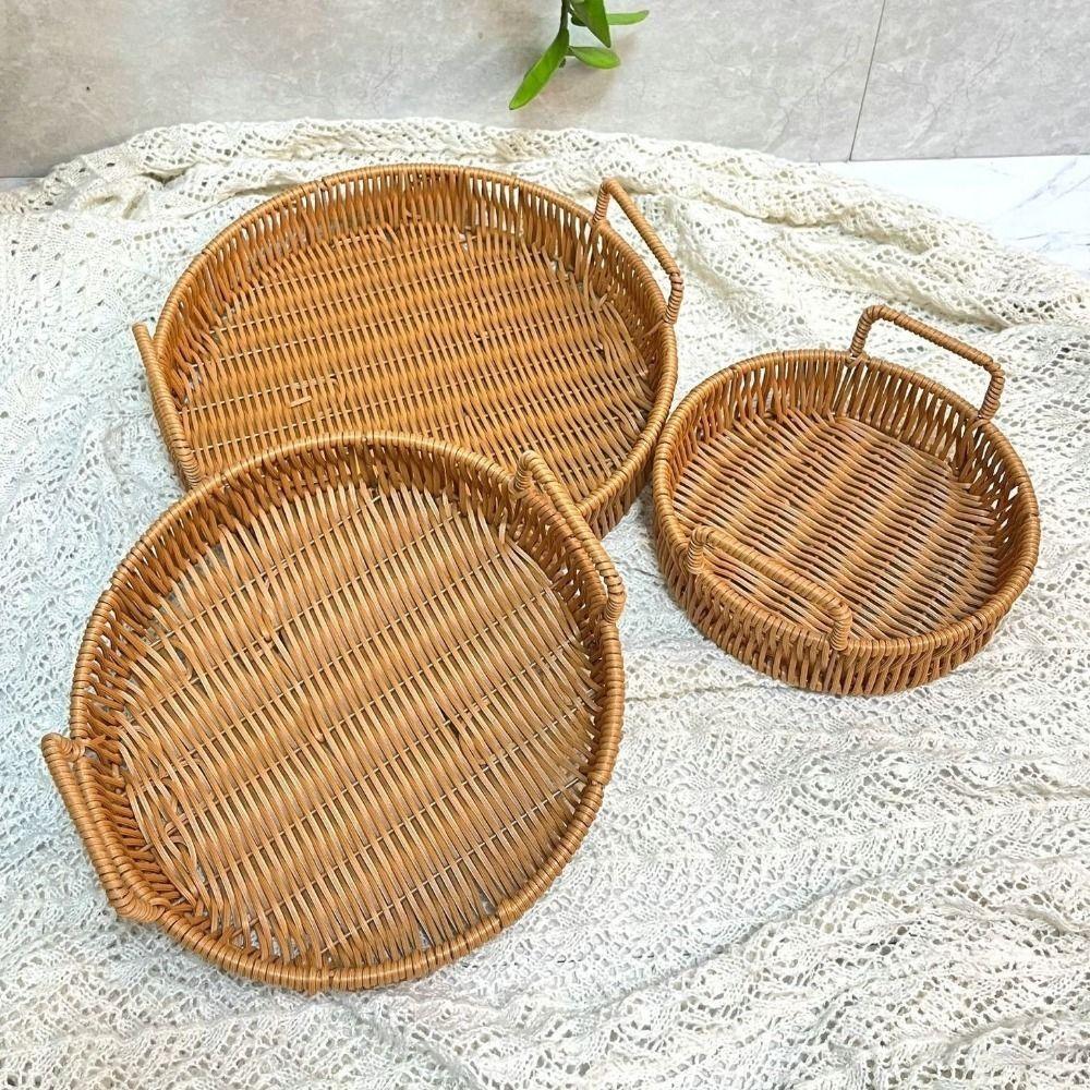 Plastic Imitation Rattan Storage Basket Handmade Dry Fruit Storage Tray  Living Room