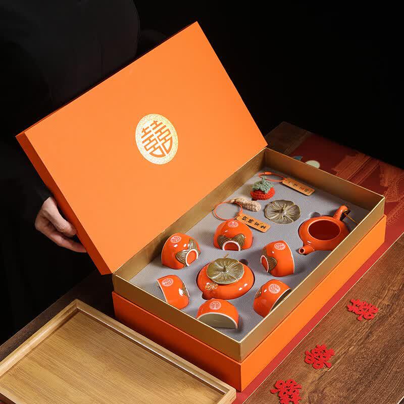 Hand-Painted Persimmon Tea Set Gift Box