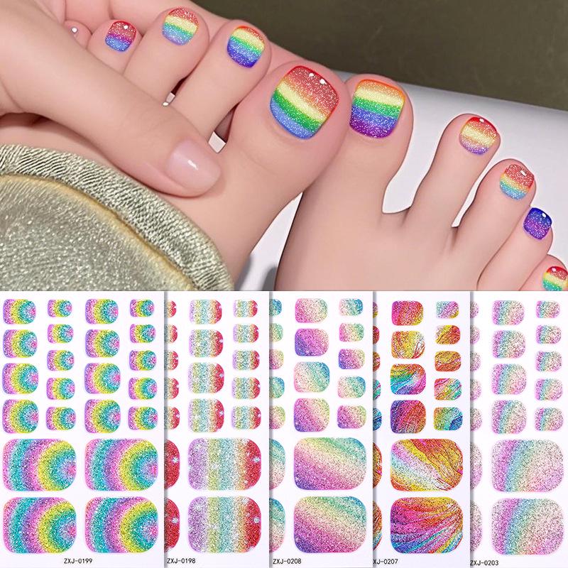 Summer Rainbow Ombre Glitter Waterproof Toenail Stickers